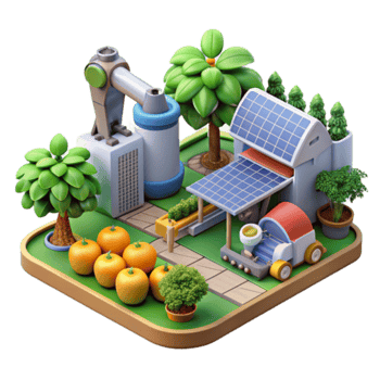Sustainable Farm Illustration Solar Powered Agriculture and Processing png