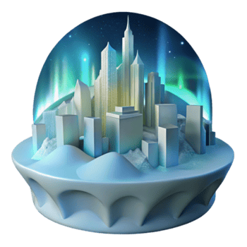 Winter Cityscape Snow Globe Illustration, Aurora Borealis, Sparkling Metropolis png