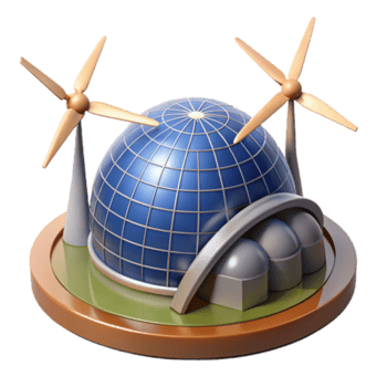 Illustration Eco-Friendly Futuristic Dome Building with Wind Turbines png