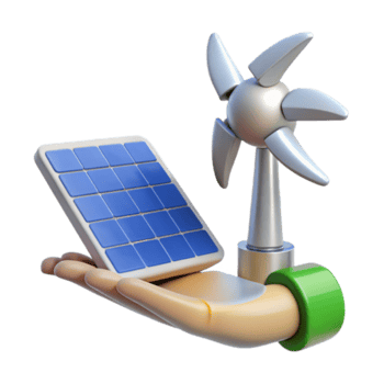 Illustration Renewable Energy Hand Holding Solar Panel and Wind Turbine png