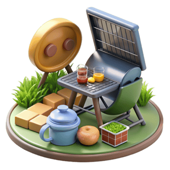 Render of a Relaxing Backyard Barbecue Setup png