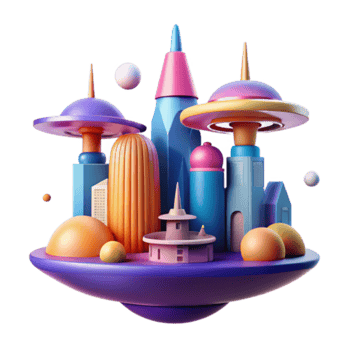 Vibrant Cityscape Illustration Floating Island Metropolis with Colorful Buildings and Geometric Structures png