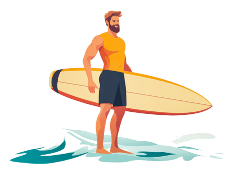 Young man enjoying surfing at the beach png