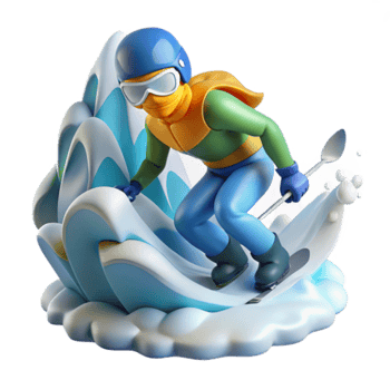 Cartoon Skier Snowboarding on Stylized Waves Illustration png