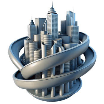 Futuristic Cityscape Illustration Modern Architecture, Urban Design, Skyscrapers, Circular Highway, Abstract Buildings, Global City Concept png