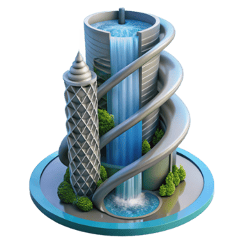 Futuristic Waterfall Tower Illustration A Modern Architectural Marvel png