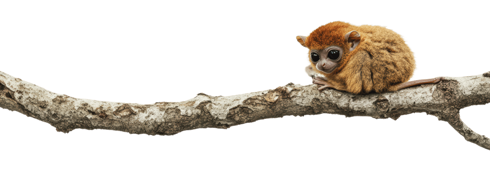 Cutest small primate resting on a tree branch png