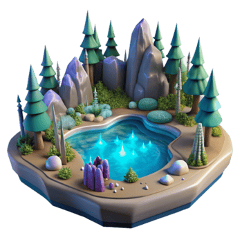 Enchanted Forest Lake Island Illustration - Stylized Low Poly Nature Scene png