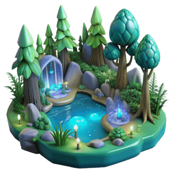 Enchanted Forest Pond Render A Magical Fantasy Illustration png