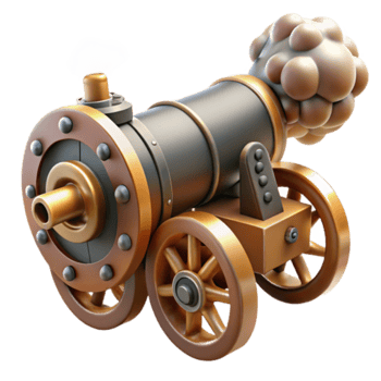 Render of a Vintage Cannon Illustration, Firing a Smoke Puff png