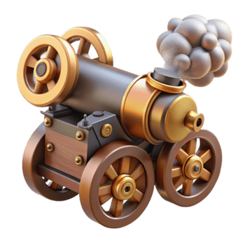 Render of a Vintage Cannon Illustration Steam-Powered Antique Weaponry Model png
