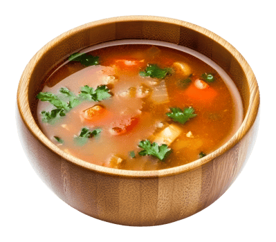 Delicious vegetable soup served in a wooden bowl png