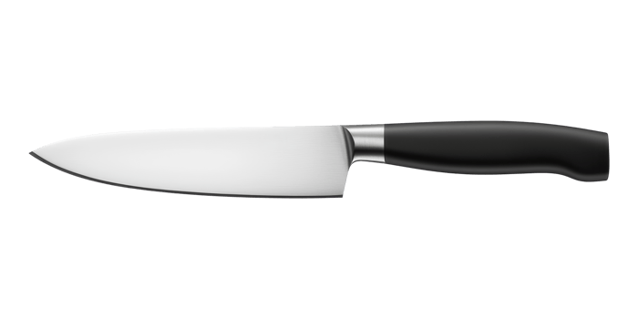 Chef knife with black handle isolated on transparent background png