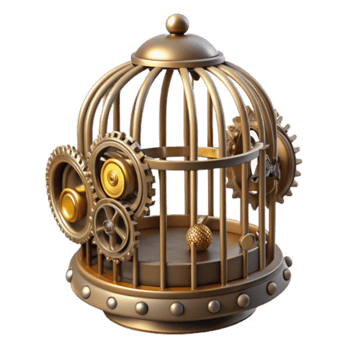 Steampunk Birdcage Render Intricate Gears and Gold Accents png