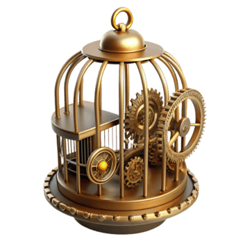 Golden Gear Birdcage Render Illustration png