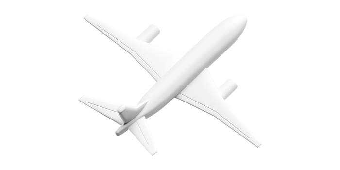 Top view of white airplane model isolated on transparent background png