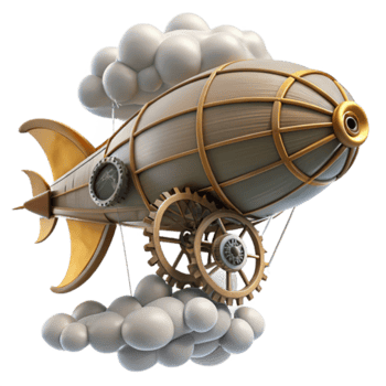 Steampunk Airship Render Airship, Gears, Clouds, Retro Futuristic, Vintage, Mechanical, Fantasy, Zeppelin, Aeronautical, Flight png