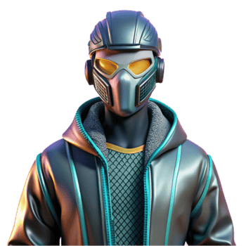 Render Futuristic Gamer Character in Stylish Jacket and Mask png