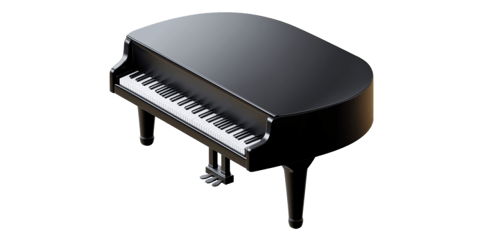 Black grand piano isolated on transparent background png
