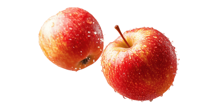 Two red apples with water droplets isolated on transparent background png