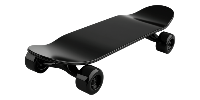Black skateboard deck with wheels isolated on transparent background png