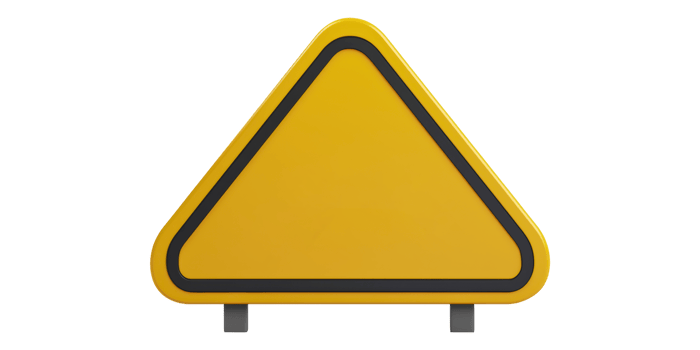 Yellow triangular road sign isolated on transparent background png