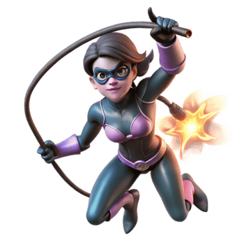 Dynamic Illustration of Female Superhero with Whip png