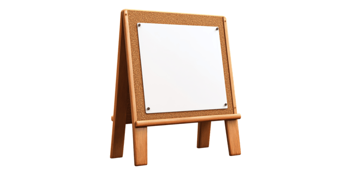 Wooden chalkboard with white surface isolated on transparent background png