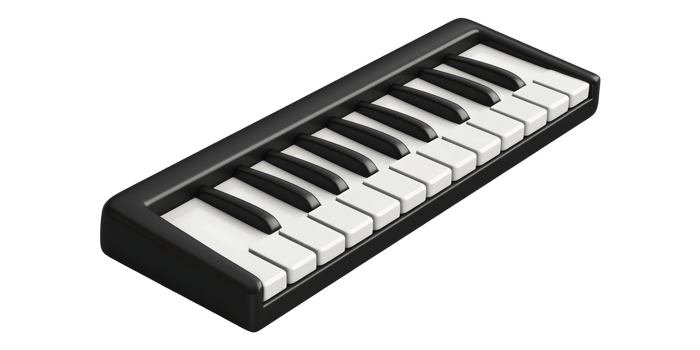 Black and white piano keyboard isolated on transparent background png