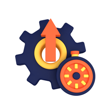 A gearwheel with an arrow pointing up and a stopwatch png