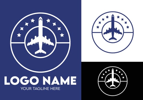 Modern Minimalist Blue Logo Design for Travel and Tour Agency Businesses, Professional Creative Logo Design for Travel related Brands, Logo for World Blue Aeroplane vector