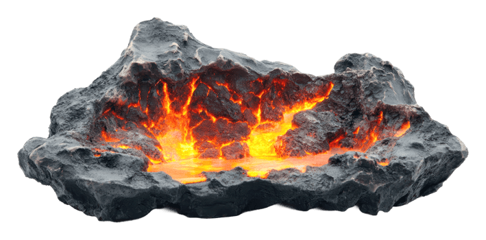 Lava rock formation with glowing orange lava flow png