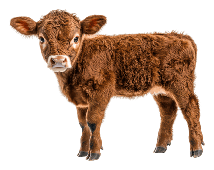 Young brown calf standing on a white background png
