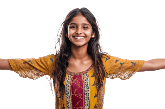 Joyful girl with open arms png