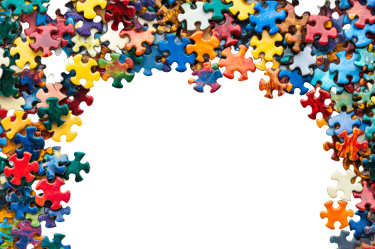 Colorful puzzle pieces create a border design png