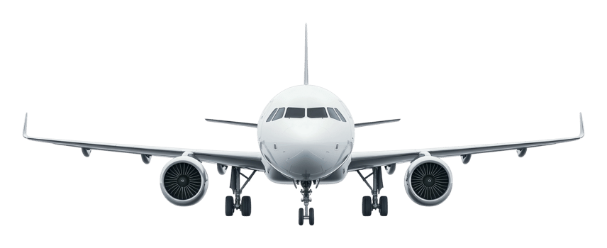 Airplane flying towards the viewer in clear skies png
