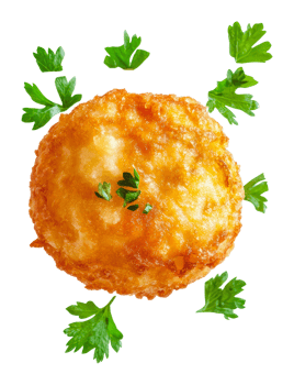Golden fried delicacy with fresh herb garnish png