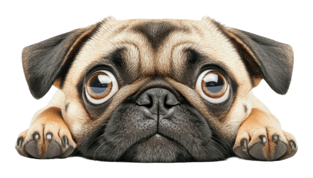 Cute pug looking curiously with big eyes png