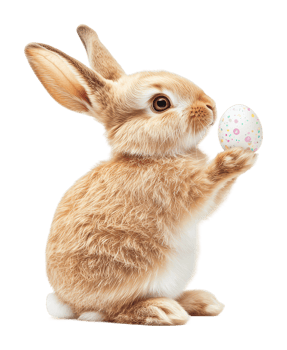 Cute bunny holding a decorative egg in spring png