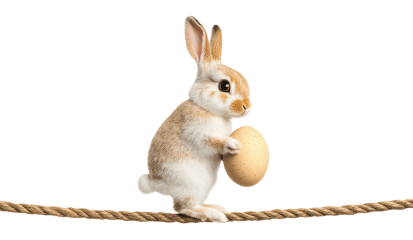 Cute rabbit balancing an egg on a rope png