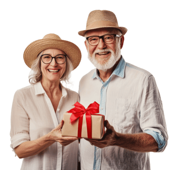 Elderly couple enjoying a special gift png