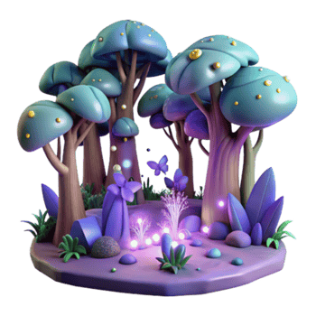 Enchanted Forest Illustration Magical Trees, Glowing Lights, and Butterfly Fantasy png