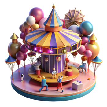 Whimsical Render of a Carnival Merry-Go-Round with Balloons png