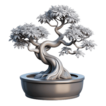 Render of a Serene Bonsai Tree, Detailed Illustration of Twisted Branches and Lush Foliage png