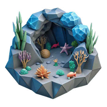 Low Poly Render of an Underwater Cave Scene png