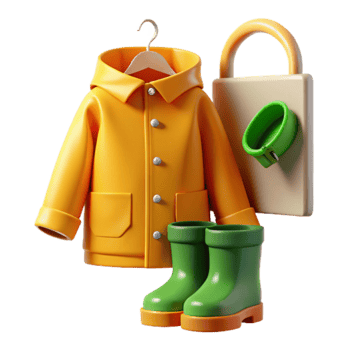 Render Yellow Raincoat Boots and Padlock Graphic Illustration png