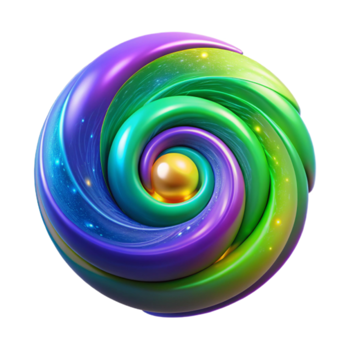 Abstract Spiral Orb Illustration Green Purple Blue Swirling Galaxy Design png