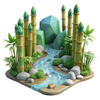 Render Lush Bamboo Grove Tranquil Stream Scene Illustration png