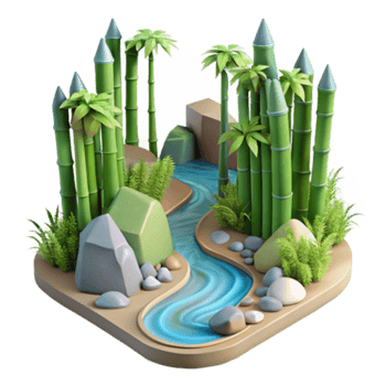 Stylized Bamboo Forest Stream Illustration png