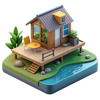 Charming Render of Lakeside Cabin Illustration png